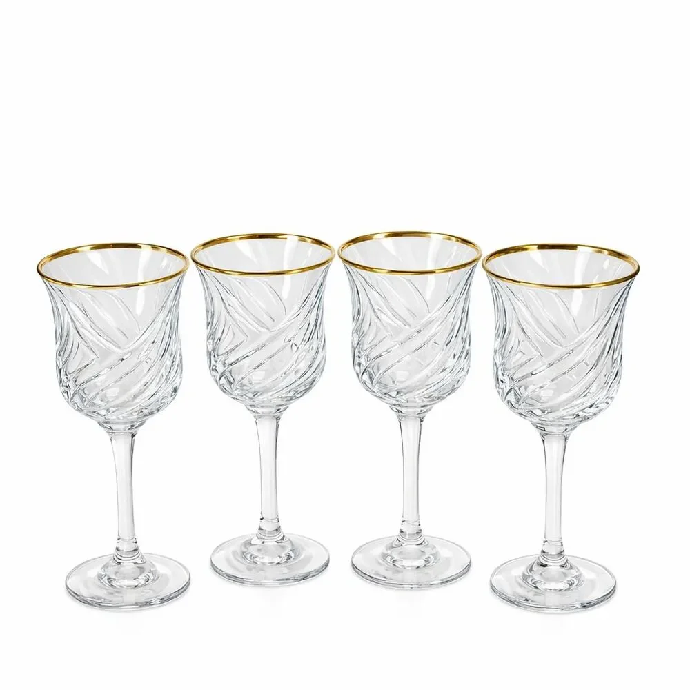 Vintage Set of 4 Circle Ware Swirl Gold Rim 7.5